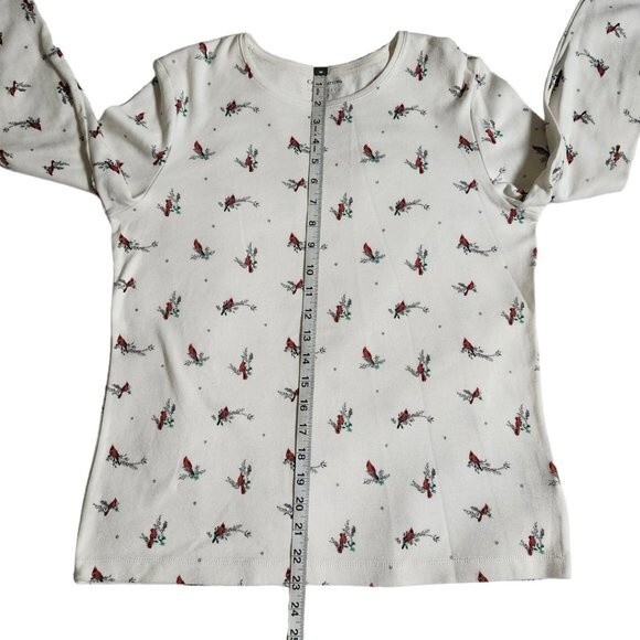 Croft & Barrow White Red Cardinal Bird Long Sleeve Classic Tee Top Size Small - Picture 9 of 10